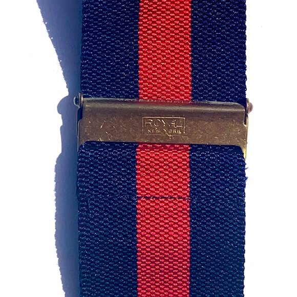 VTG Royal New York Oliver Stripe Suspenders Braces Red/Navy w/leather attachment - Picture 6 of 7